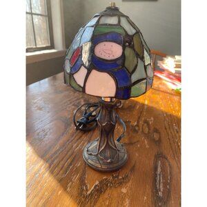 Vintage Small Tiffany Style Snowman Stained Glass Accent Lamp Decorative Home Li